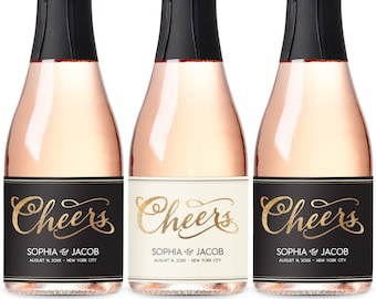 Mini Champagne Labels for Wedding Favors, Engagement Party Favors, Bridal Shower Favors, Wedding Sticker Mini Wine Label, Cheers Wine label