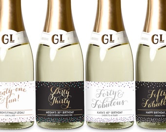 Birthday Mini Champagne Labels, Dirty Thirty Mini Wine Label, 21st 30th 40th 50th Milestone Birthday Gift, 40th Birthday Mini Wine Labels