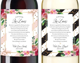 In-Law Wedding Gift, Mother In-Law Wine Label, Mother of the Bride Gift, Wedding Gift from the Bride & Groom, Wedding Thank You to Parents