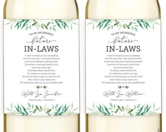 In Law Wine Labels, Thank You Gift for Parents of the Bride and Groom, Mother in Law Wedding Gift, Father in Law Gift, Parent Wine Labels