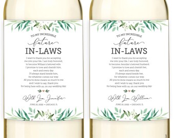 In Law Wine Labels, Thank You Gift for Parents of the Bride and Groom, Mother in Law Wedding Gift, Father in Law Gift, Parent Wine Labels