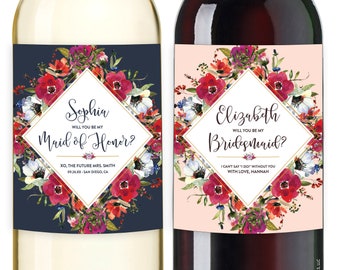 Will you be my Bridesmaid Wine labels, Bridesmaid Proposal Wine, Ask Maid of Honor Gift, Personalized be my Maid of Honor Champagne Label