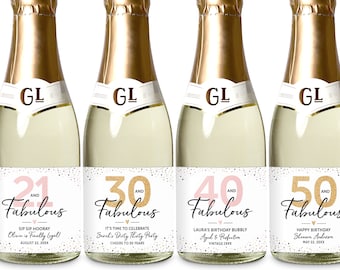 40 and Fabulous Mini Wine Labels, Birthday Mini Champagne Labels, 30th 40th 50th 60th Birthday Miniature Wine Labels, Birthday Party Favors