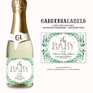 Baby Shower Mini Champagne Bottle Labels, Baby Shower Favor, Baby Sprinkle Favor Champagne Label, Greenery Mini Wine Oh Baby Shower Decor