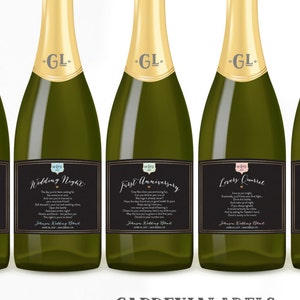 Wedding Milestone Champagne Label, Unique Wedding Gift, Celebrating Marriage Firsts, Bridal Shower Wine Basket, Engagement Gift, Wine Poems