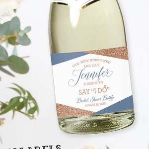 Bridal Shower Mini Champagne Labels, Bridal Shower Favor, Gift for the Bride, Bachelorette Party Favor, Bachelorette Miniature Wine Labels