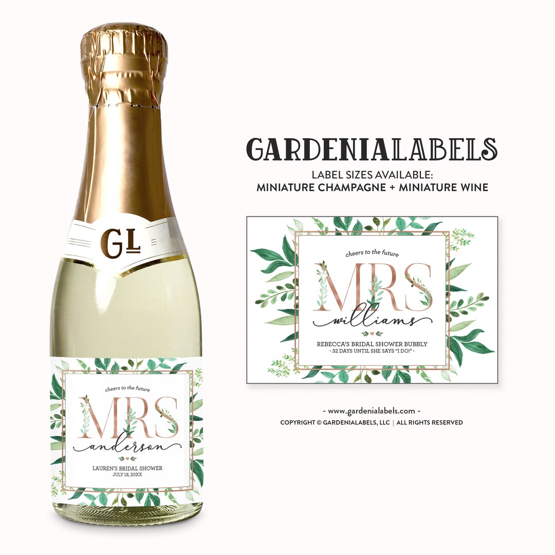 Bridal Shower Mini Champagne Bottle Labels, Cheers to the Future Mrs