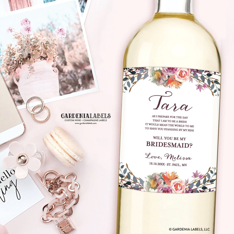 Bridesmaid Wine Labels to Ask Bridal party, Maid of Honor Proposal, Bridesmaid Gift, Be my Bridesmaid Wine Label, Thank You Bridesmaid Gift image 1