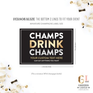 Champs Drink Champs Miniature Champagne Labels, Birthday Party Favors, Birthday Champagne Tag, 21st 30th 40th Birthday Mini Champagne Label Black