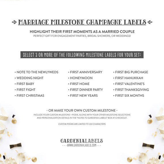 Marriage Milestone Wine Labels Wedding Wine Poems Wedding Etsy