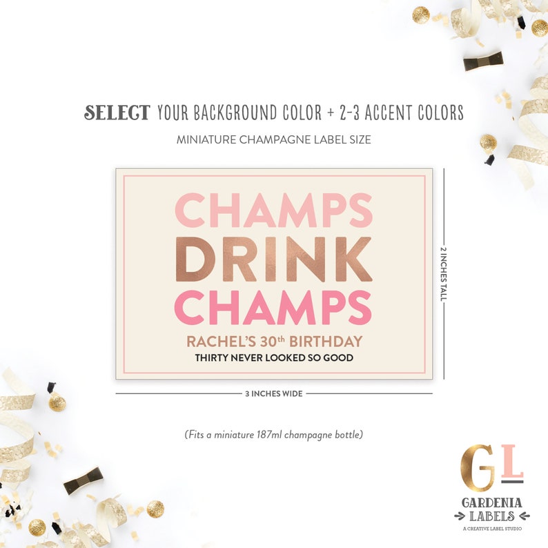 Champs Drink Champs Miniature Champagne Labels, Birthday Party Favors, Birthday Champagne Tag, 21st 30th 40th Birthday Mini Champagne Label Ivory