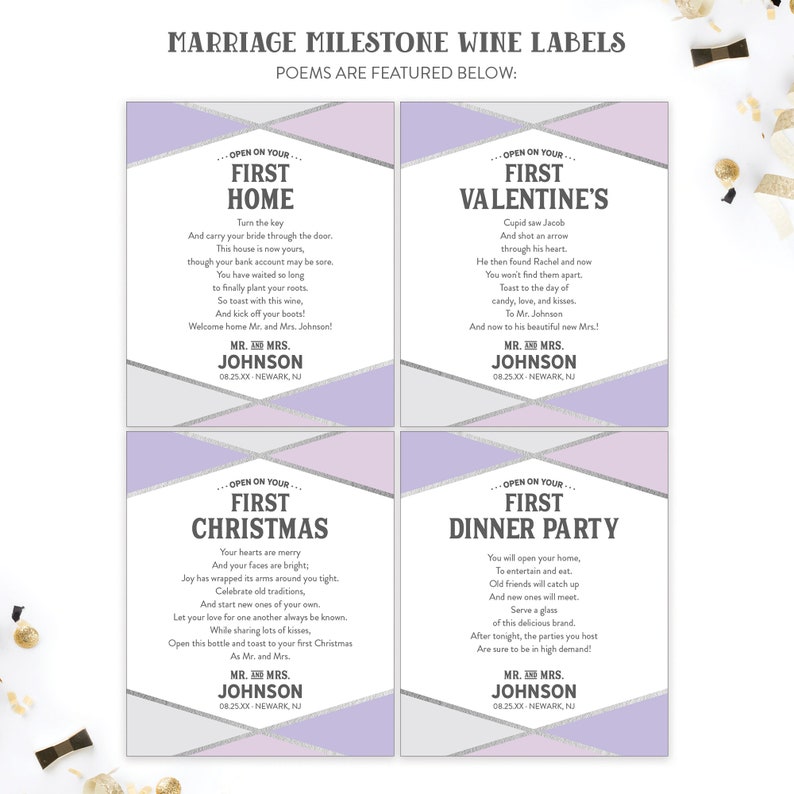 Wedding Milestone Wine Labels Unique Wedding Gift Engagement | Etsy