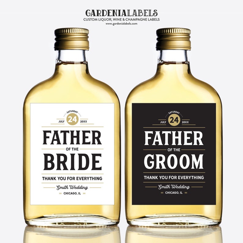 Father of the Bride Whiskey Label, Father of the Groom Liquor Label, In-Law Wedding Gift, Wedding Thank You to Parents Gift Whiskey Label image 1