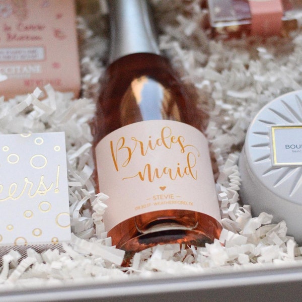 Bridesmaids Proposal Mini Champagne Bottle Labels | Will You Be My Bridesmaid Bridal Party Gift | Bridesmaid Boxes or Maid of Honor Proposal