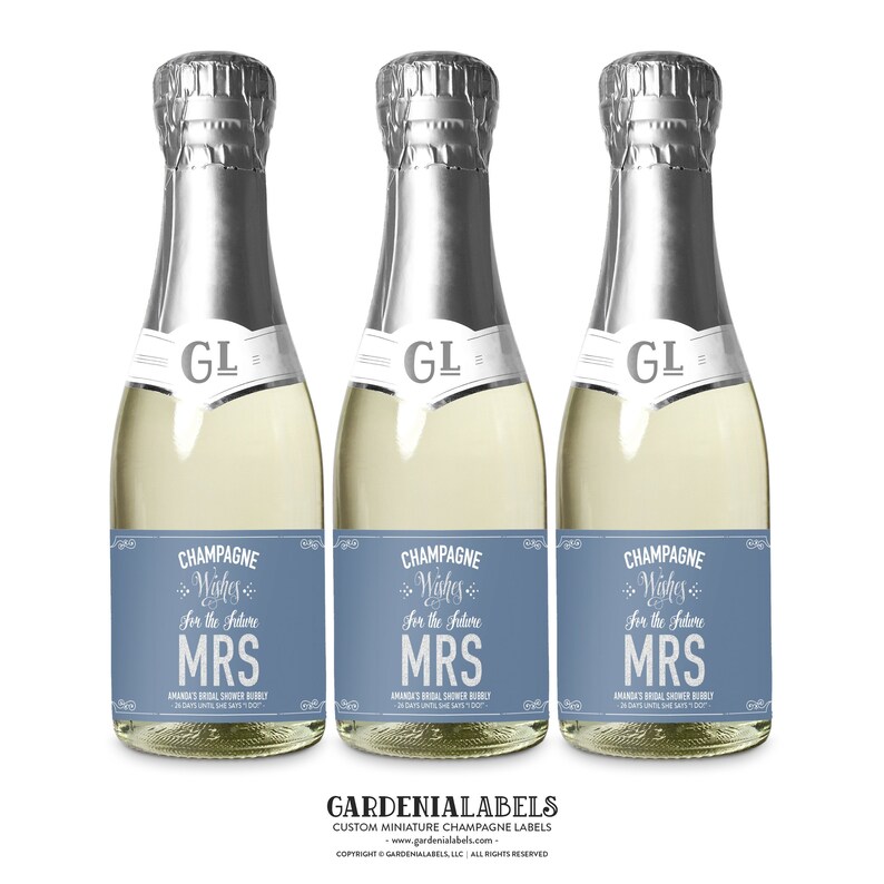 Mini Champagne Labels, Bridal Shower Favors, Miss to Mrs Bachelorette Party Favors, Cheers to the Future Mrs Bridal Shower Mini Wine Labels image 1