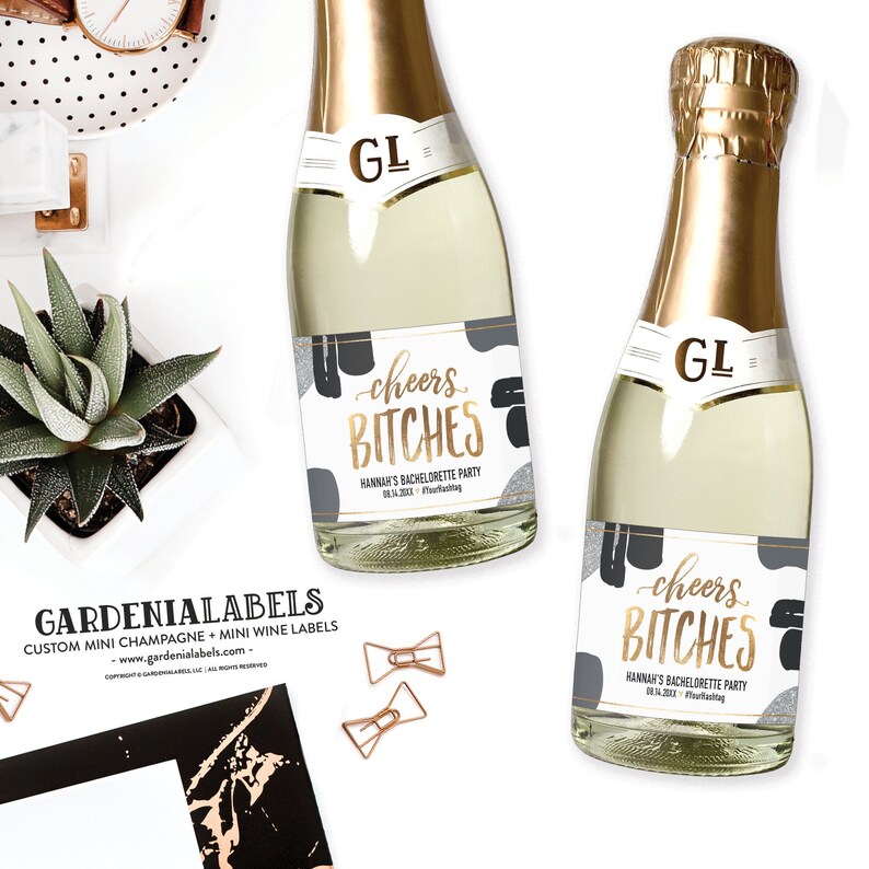 Bachelorette Decor Bachelorette Party Favors Cheers Bitches Mini Wine Label Cheers Bitches Mini Champagne Labels Birthday Party Favors