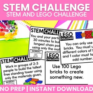STEM Challenge Cards Set 2 | LEGO Building Challenges | Team Building STEM Activity for Kids | Homeschool Classroom No Prep Printable