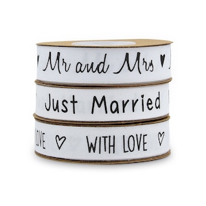 1.5cm M&M printed white cotton ribbon,Just married printed Ivory Wedding ribbon,Bouquet Gift wrap,10yards