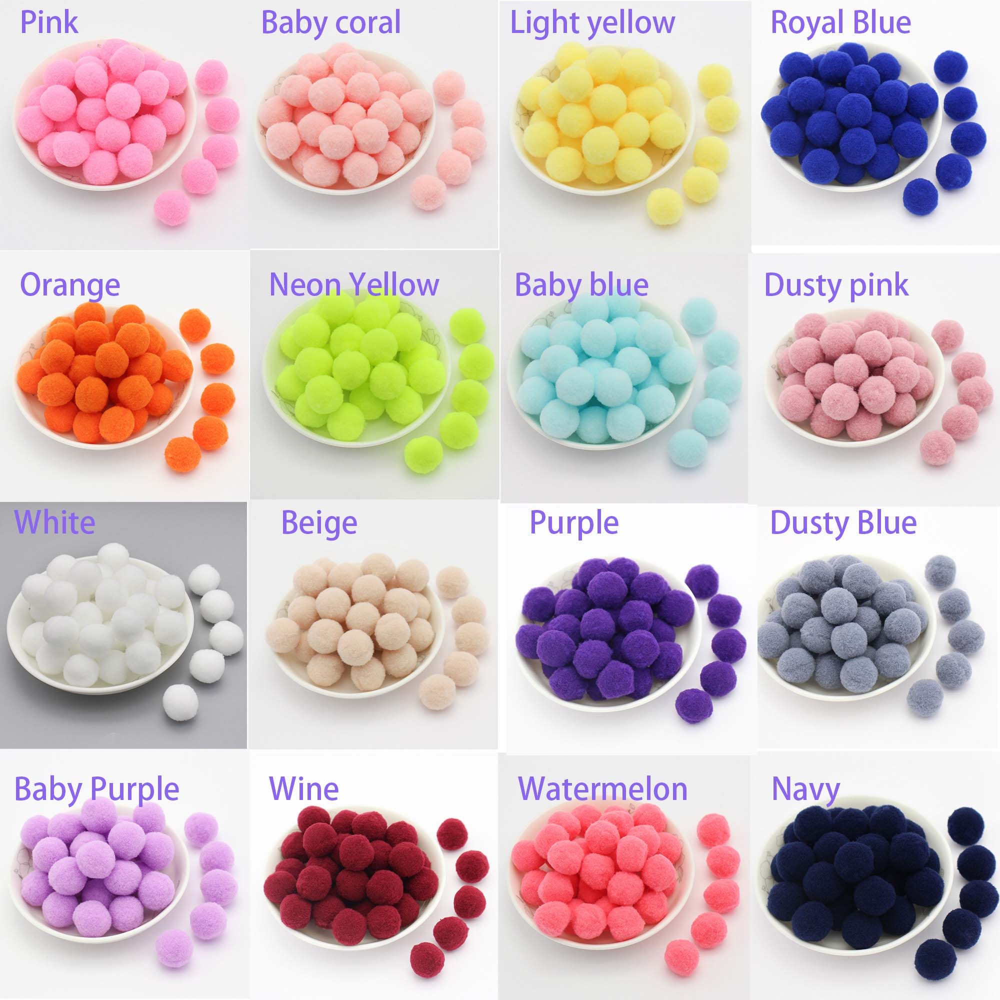 25mm Pom Poms 2.5cm Fluffy Art Craft Card Making Single or Assorted Colours  UK 