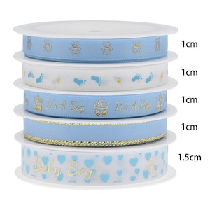 Ideias para chá de bebê menino Fita de cetim impressa para chá de bebê, meninos azuis, decoração de festa, embrulho de presente