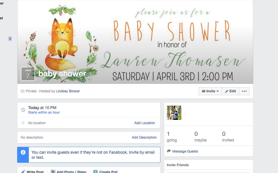 Facebook Event Header Woodland Baby Shower Gender Neutral Fox Baby Shower Deer Baby Shower