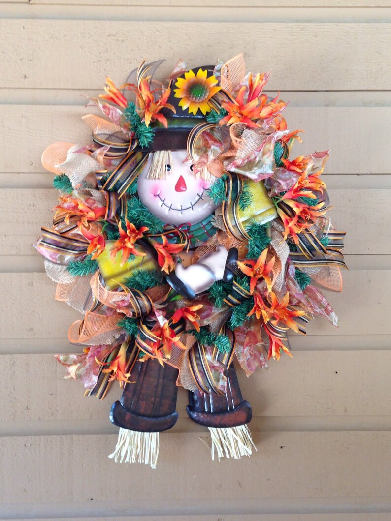 Hand painted tin scarecrow wreath kit Fall Wreath Kit Etsy
