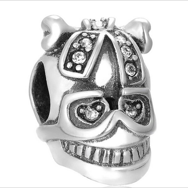 Nouvelle breloque en véritable argent Sterling 925 Vintage Skull Swarovski Crystal s’adapte à tous les bracelets européens