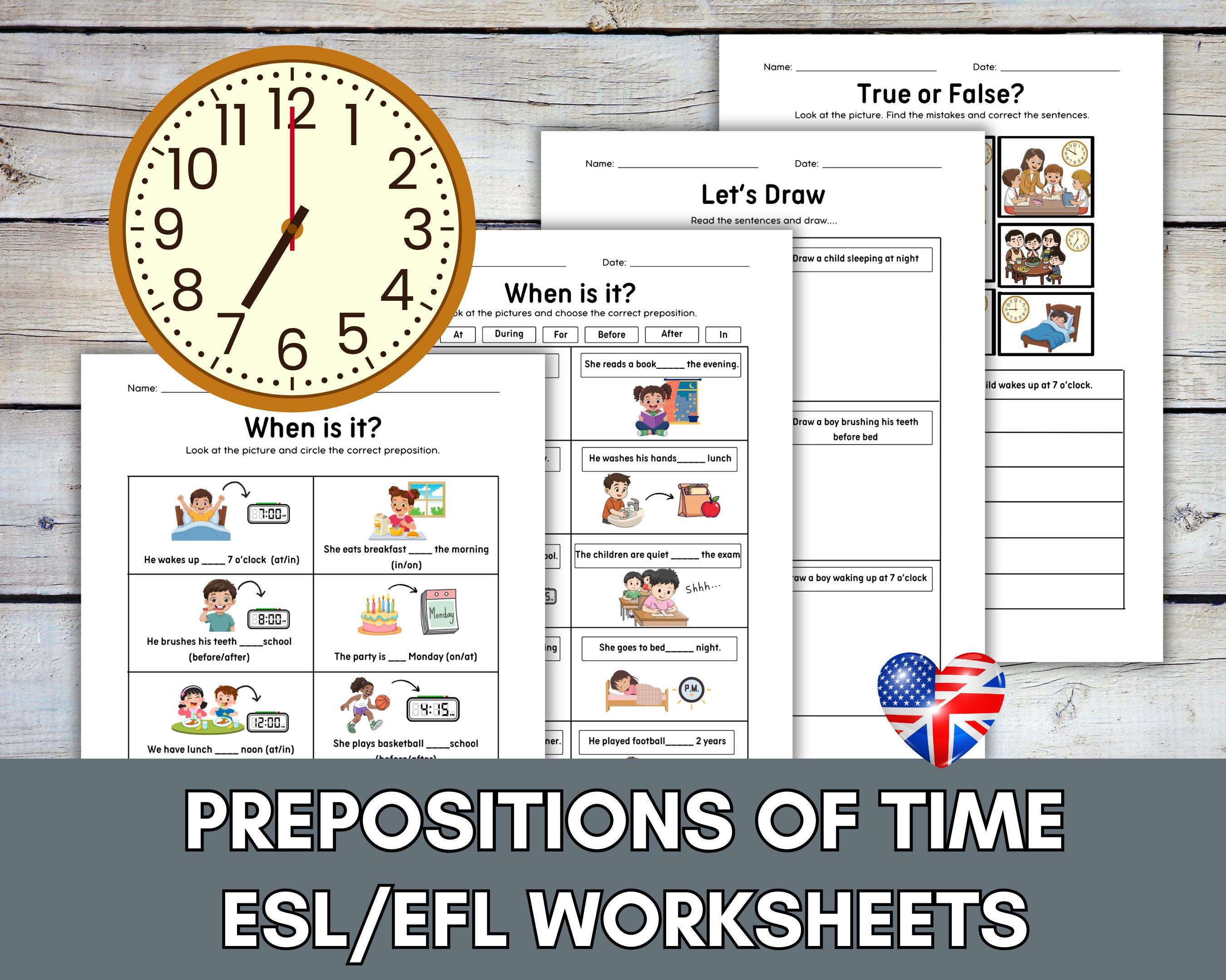 English Prepositions of Time Worksheets – ESL & EFL Printable ...