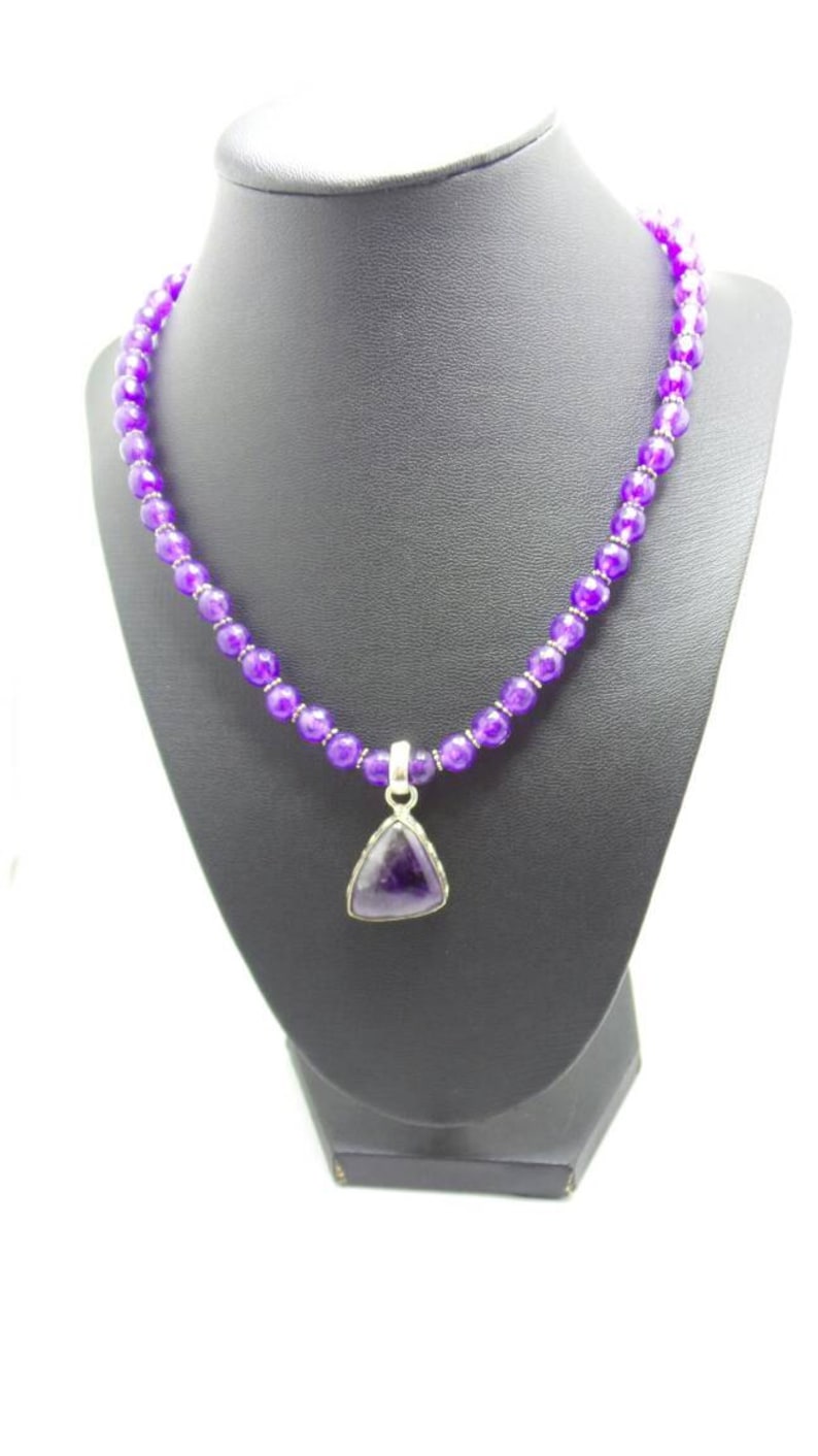 Amethyst Beaded Necklace with Amethyst Pendant.