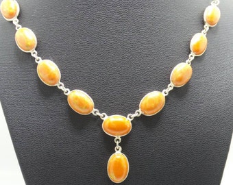 Handmade Orange Turquoise Sterling Silver chain linked necklace.