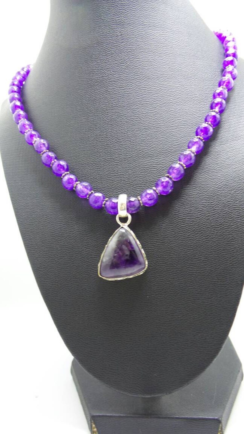 Amethyst Beaded Necklace with Amethyst Pendant.