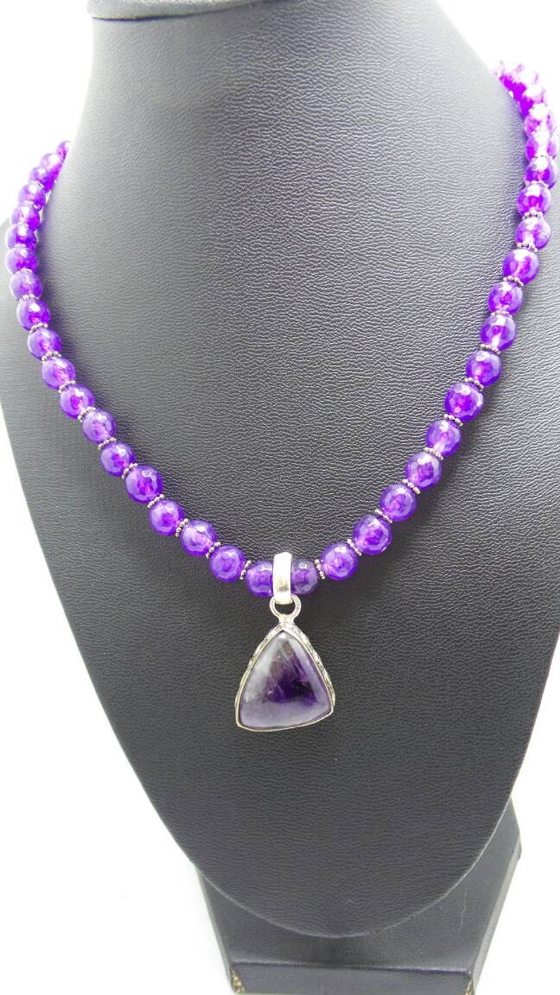 Amethyst Beaded Necklace with Amethyst Pendant.