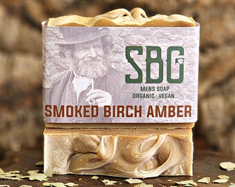 Smoked Birch & Amber Handmade Soap, Turmeric Eczema Soap, Natural Soap for Men, Fathers Day Gift, Shea Butter, Dad Birthday Gift,