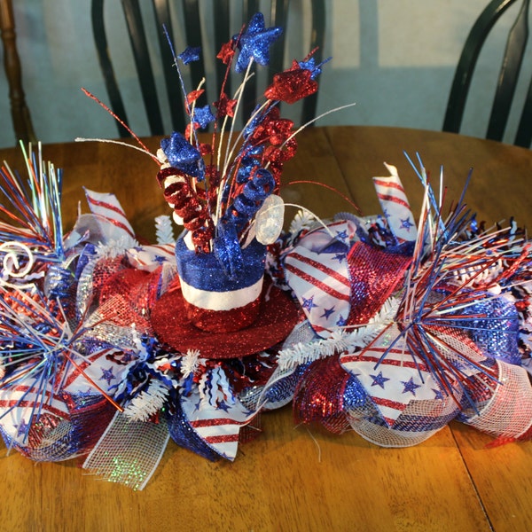 Patriotic Deco Mesh Centerpiece, USA centerpiece, Deco Mesh Centerpiece, Military Centerpiece, Deco Mesh Wreath Combo, Patriotic Centerpiece