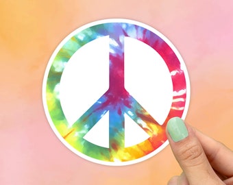 Tie Dye Peace Sign Sticker, Peace Decal, Best Friend Gift, Cute Stickers, Macbook Decal, Laptop Stickers, Water Bottle Stickers, Colorful