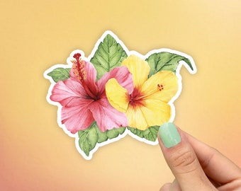 Hibiscus Tropical Flowers Sticker, Best Friend Gift, Flower Stickers, Cute Stickers, Macbook Decal, Laptop Stickers, Water Bottle Stickers