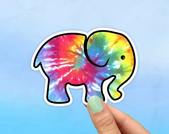 Tie Dye Baby Elephant Sticker, Best Friend Gift, Cute Stickers, Animal Decals, Macbook Decal, Laptop Stickers, Water Bottle Decal, Trendy