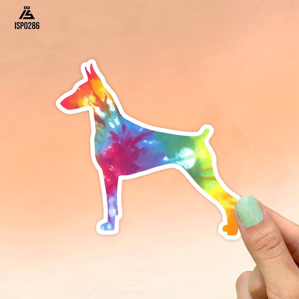 Doberman Pinscher Tie Dye Sticker, Best Friend Gift, Dog Stickers, Cute Stickers, Animal Decals, Macbook Decal, Laptop Stickers, Sticker