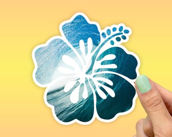 Wave Hibiscus Flower Sticker, Best Friend Gift, Flower Stickers, Cute Stickers, Macbook Decal, Laptop Stickers, Water Bottle Stickers