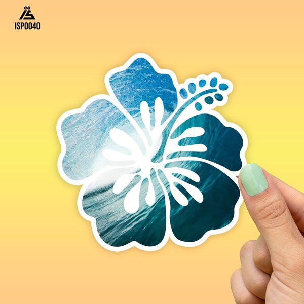 Wave Hibiscus Flower Sticker, Best Friend Gift, Flower Stickers, Cute Stickers, Macbook Decal, Laptop Stickers, Water Bottle Stickers