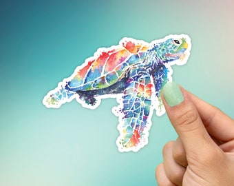Watercolor Sea Turtle Sticker, Best Friend Gift, Cute Stickers, Animal Decals, Macbook Decal, Laptop Stickers, Water Bottle Decal, Turtle