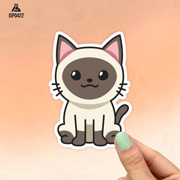 Cute Siamese Cat Cartoon Sticker, Best Friend Gift, Cat Stickers, Cute Stickers, Macbook Decal, Laptop Stickers, Water Bottle Sticker