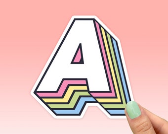 Letter "A" Retro Font Sticker, Best Friend Gift, Cute Stickers, Macbook Decal, Laptop Stickers, Water Bottle Sticker, Personalized Initials