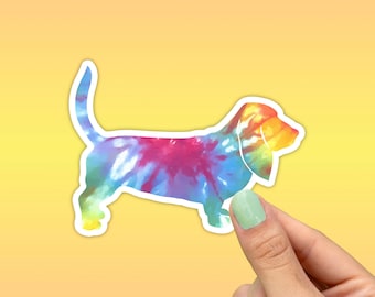 Basset Hound Tie Dye Sticker, Best Friend Gift, Dog Stickers, Cute Stickers, Animal Decals, Macbook Decal, Water Bottle Laptop Stickers