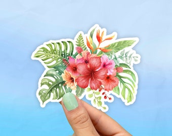 Tropical Flowers Sticker, Best Friend Gift, Flower Stickers, Cute Stickers, Macbook Decal, Laptop Stickers, Water Bottle Stickers, Decals
