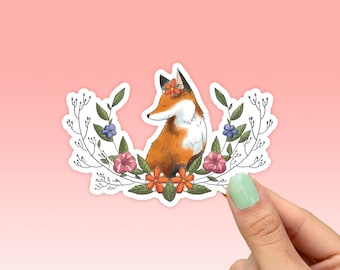 Watercolor Fox Sticker, Best Friend Gift, Cute Stickers, Animal Decals, Macbook Decal, Laptop Stickers, Water Bottle Decal, Floral Fox