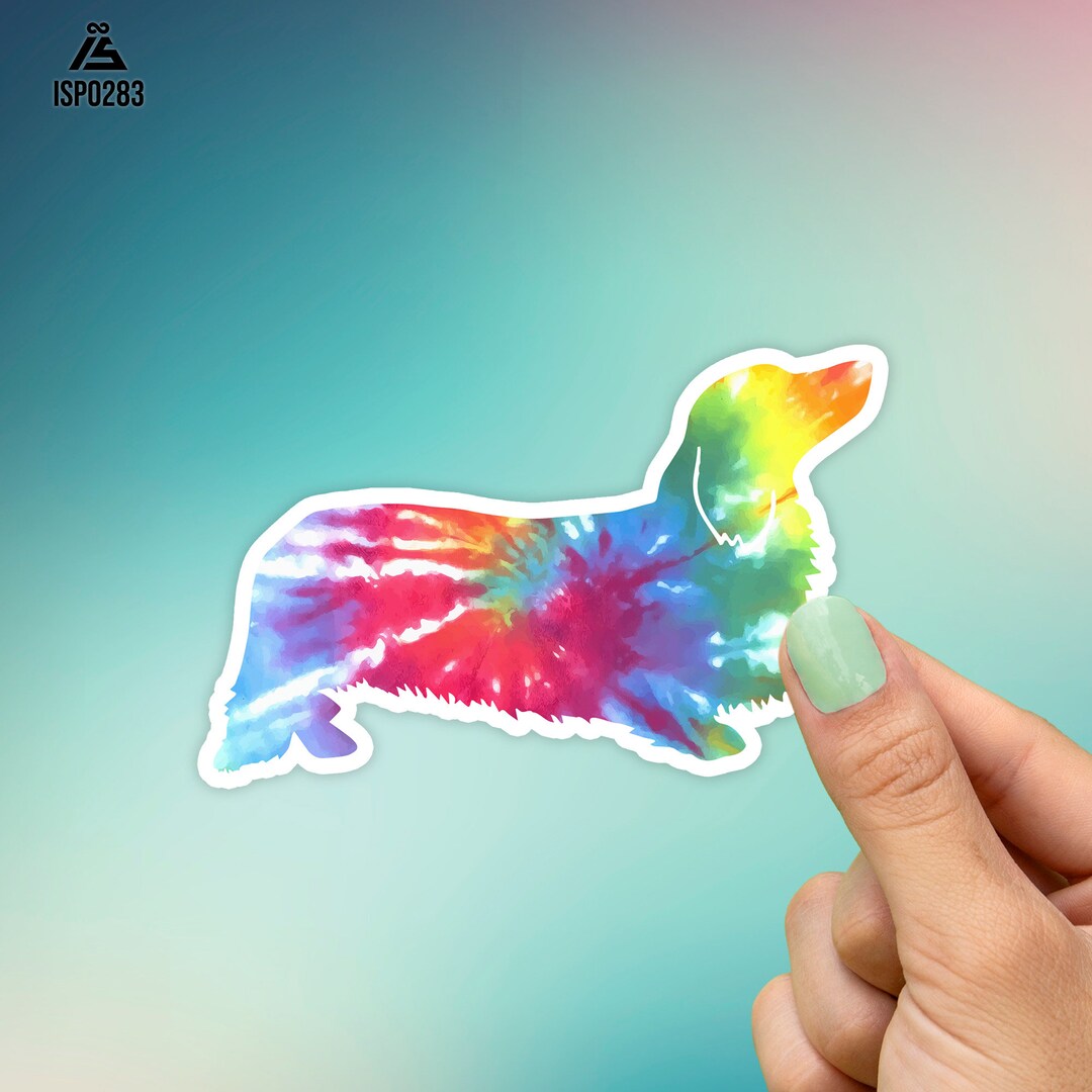 Long Haired Dachshund Tie Dye Sticker, Best Friend Gift, Dog Stickers, Cute Stickers, Animal ...