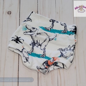 White Dinosaur Print, boho Bummies, Bummies for baby boy, unisex, Bummies, 3 to 9 months