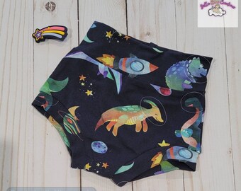 Space Dino Print, boho Bummies, Bummies for baby girl or boy, unisex, Bummies, 0 to 9 months