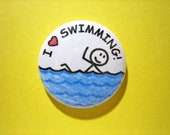Swimming pin - I heart Swimming - 1 quot pin-on button